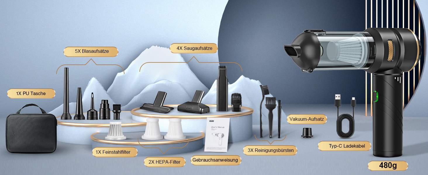 Акумуляторний ручний пилосос 4-в-1 для авто та дому, потужність 28000Па, бездротовий пилосос для прибирання шерсті тварин, кухні та офісу