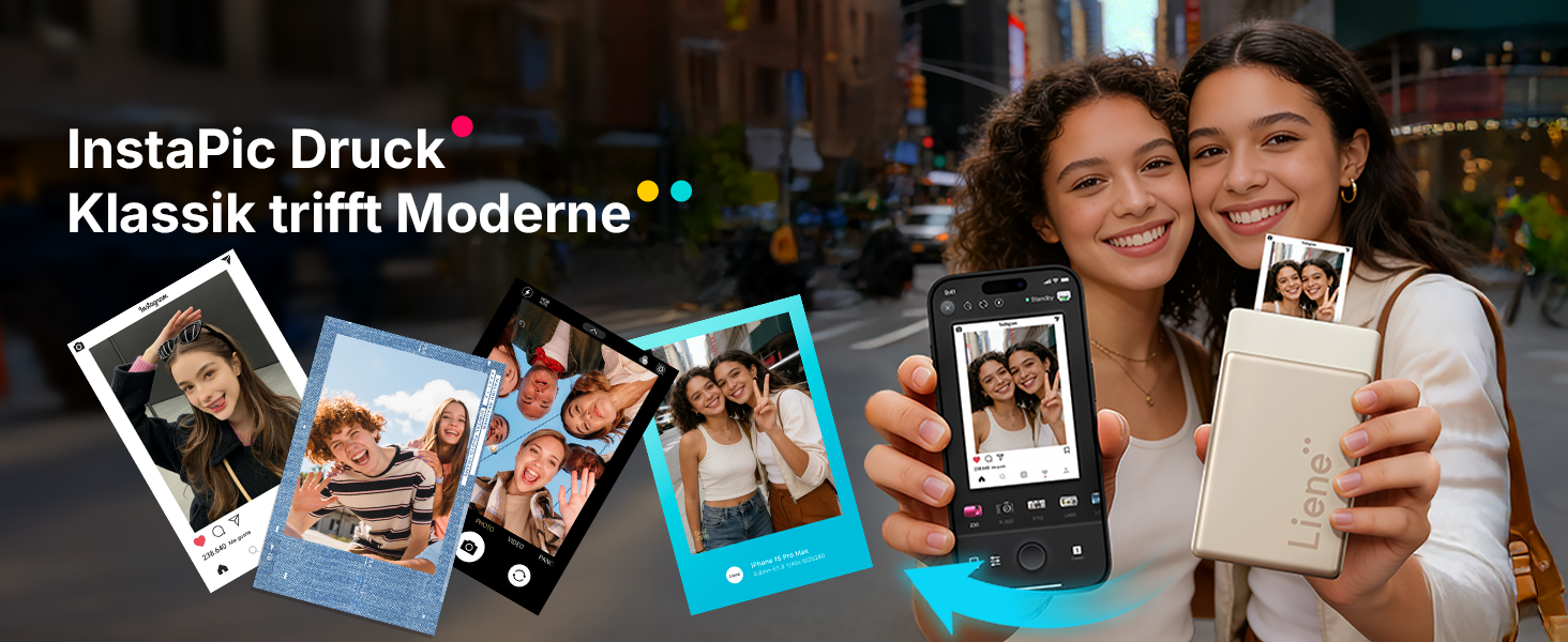 Портативний міні-фотопринтер Liene Pearl N200 Pro з кольоровою сублімацією, 50 фото (5x7,6 см), 5 стрічок, Bluetooth, 300 dpi, для iPhone & Android, акумулятор, золотий колір