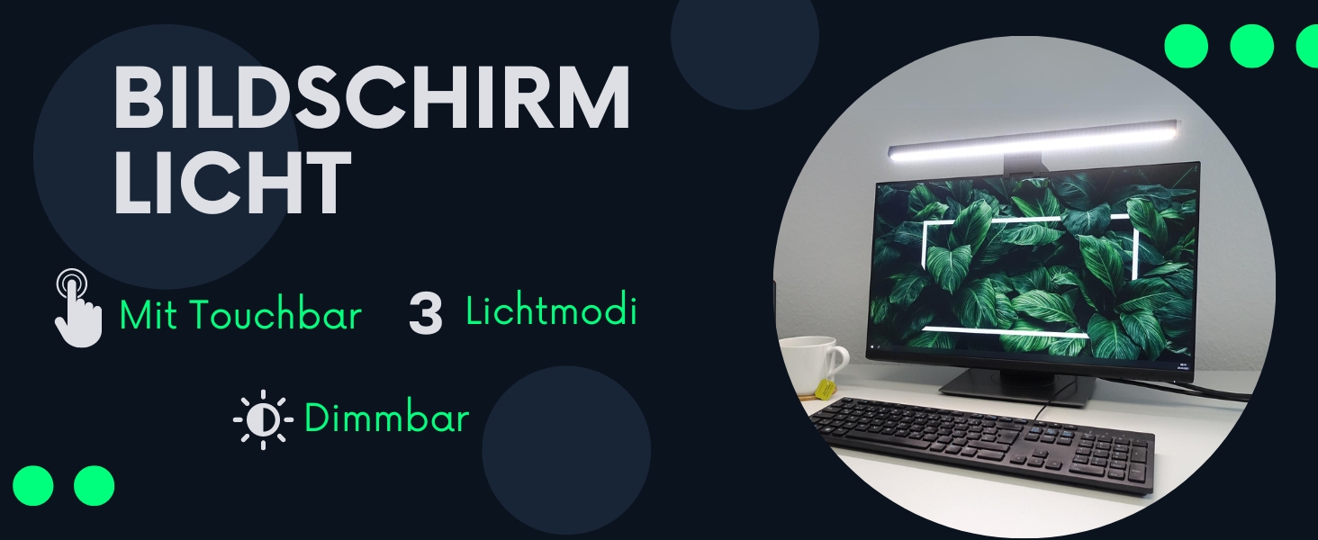 LED лампа на монітор Schwaiger з USB-C, сенсорне керування, 1,5м кабель, для дому, офісу та ігор