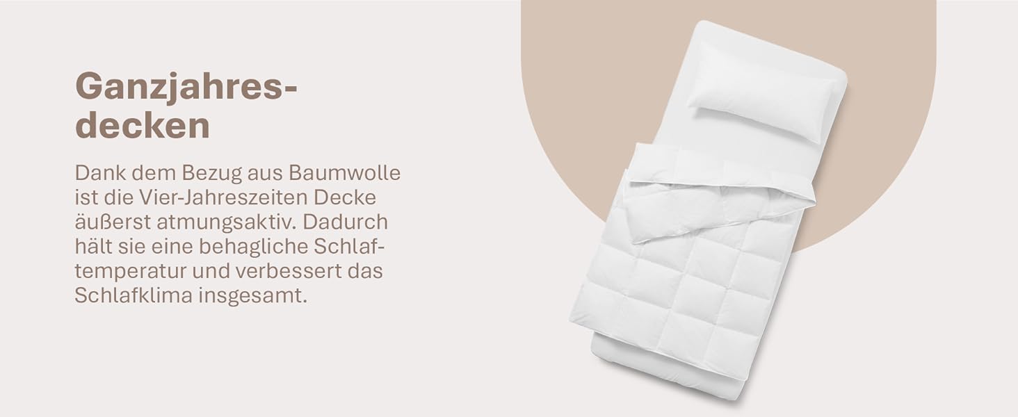 Зимовий ковдрик 135x200 см з пуховою начинкою 1080г - ковдра з бавовняним покриттям, дихаюча та придатна для прання до 60°C, сертифікат Ökotex