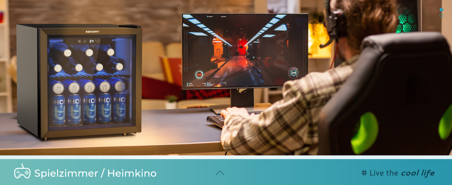 Міні-холодильник EUHOMY для напоїв на 55 банок з скляною дверцятами, чорного кольору, 36 л, для офісу, кімнати, бару, з LED-підсвіткою, 43 дБ