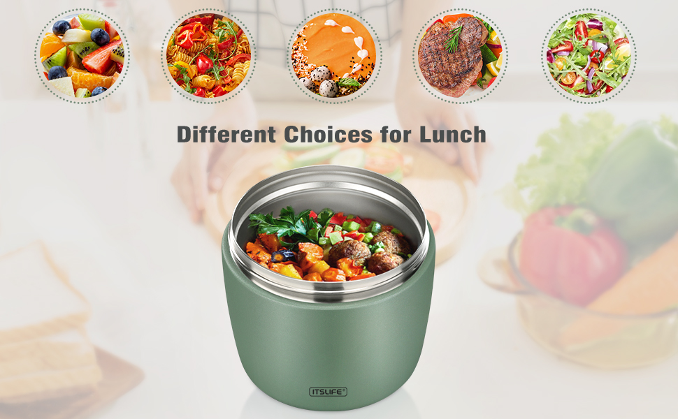 Термоконтейнер для їжі Itslife 970 мл, термоконтейнер з кришкою, з нержавіючої сталі з ложкою, термотермос для їжі, термоланчбокс для супів, дитячого харчування, каші (зелений)