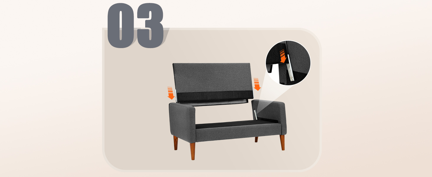 Диван Vesgantti 2-місний, 121 см, сучасний, з 2 подушками, сірий, для вітальні/квартири/офісу