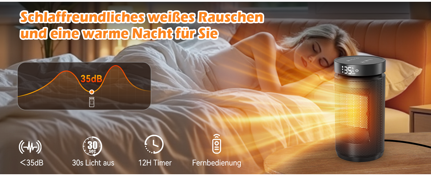 Електричний обігрівач 1500W з PTC керамічним нагрівачем, тихий (34 dB), з термостатом, таймером (12 год) та захистом від перегріву та перекидання. З пультом керування, чорний.