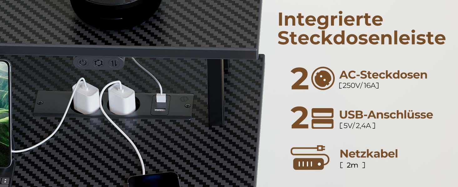 Ігровий стіл SEVEN WARRIOR з LED-підсвічуванням та розетками, з підставкою для монітора, 120 см