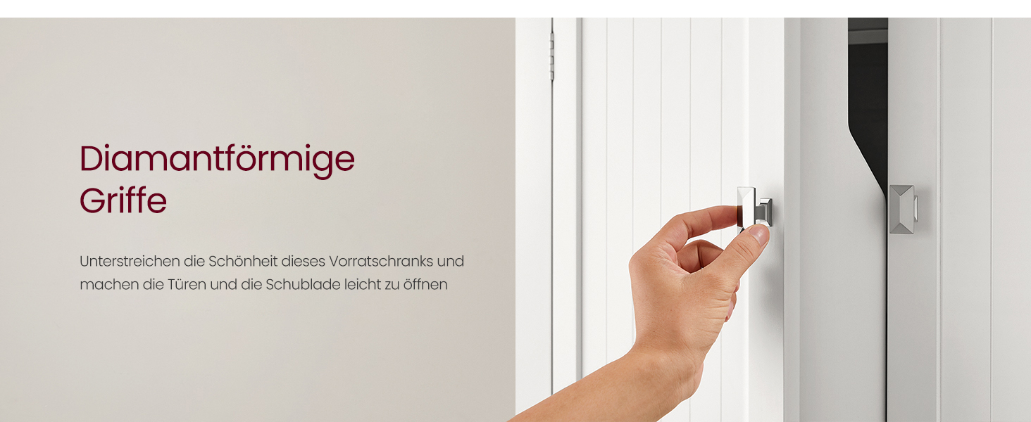 Шафа кухонна VASAGLE, висока, буфет-вітрина, з регульованими полицями, з ящиками, для кухні/вітальні, 40 x 76 x 182,1 см, білий BBC561W21