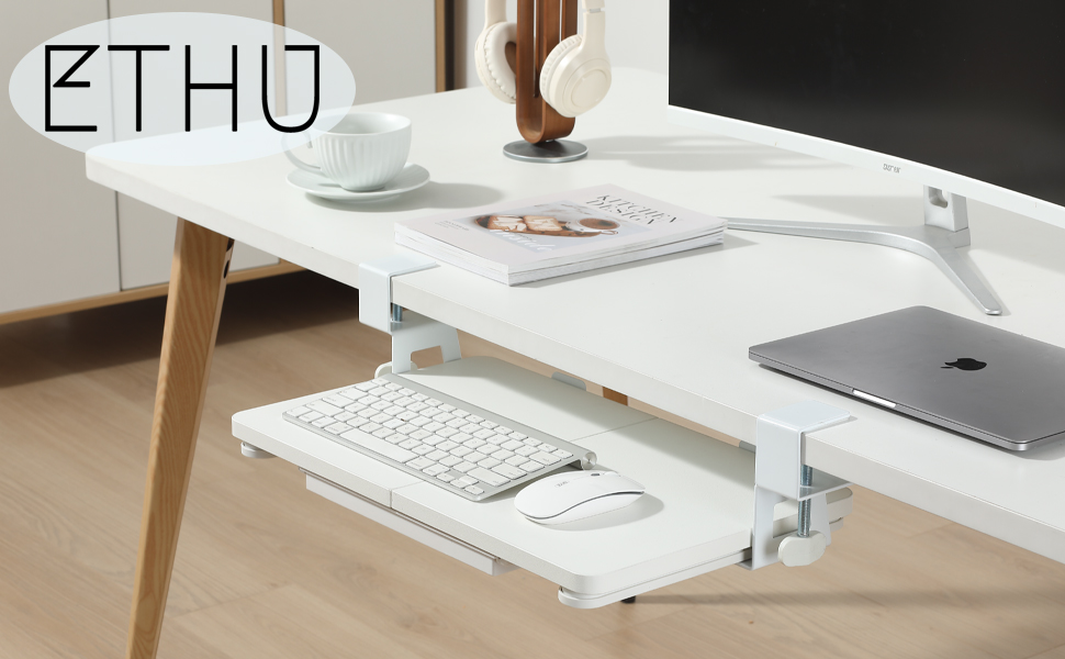 Підставка для клавіатури ETHU, висувна, 50x30 см з кріпленням C, для монтажу під столом, ергономічна, дерев'яна