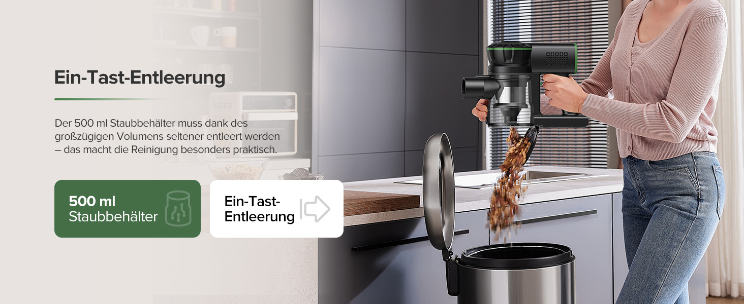 Бездротовий пилосос Vexilar Akku: 60 хв роботи, 45 kPa, 550 W, безщітковий мотор, LED дисплей, 6-в-1, тихий, для дому/авто, тверді підлоги, килими, шерсть тварин, зелений