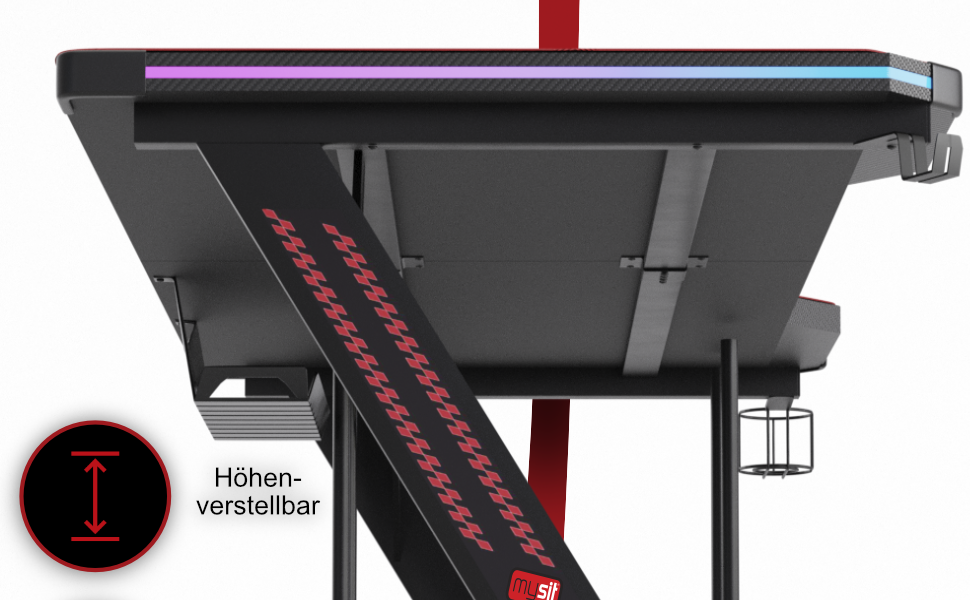 Ігровий стіл MY SIT Titan 140 см з підсвічуванням LED, тримачем для навушників, тримачем для ПК та напоїв, кабельною організацією, чорний