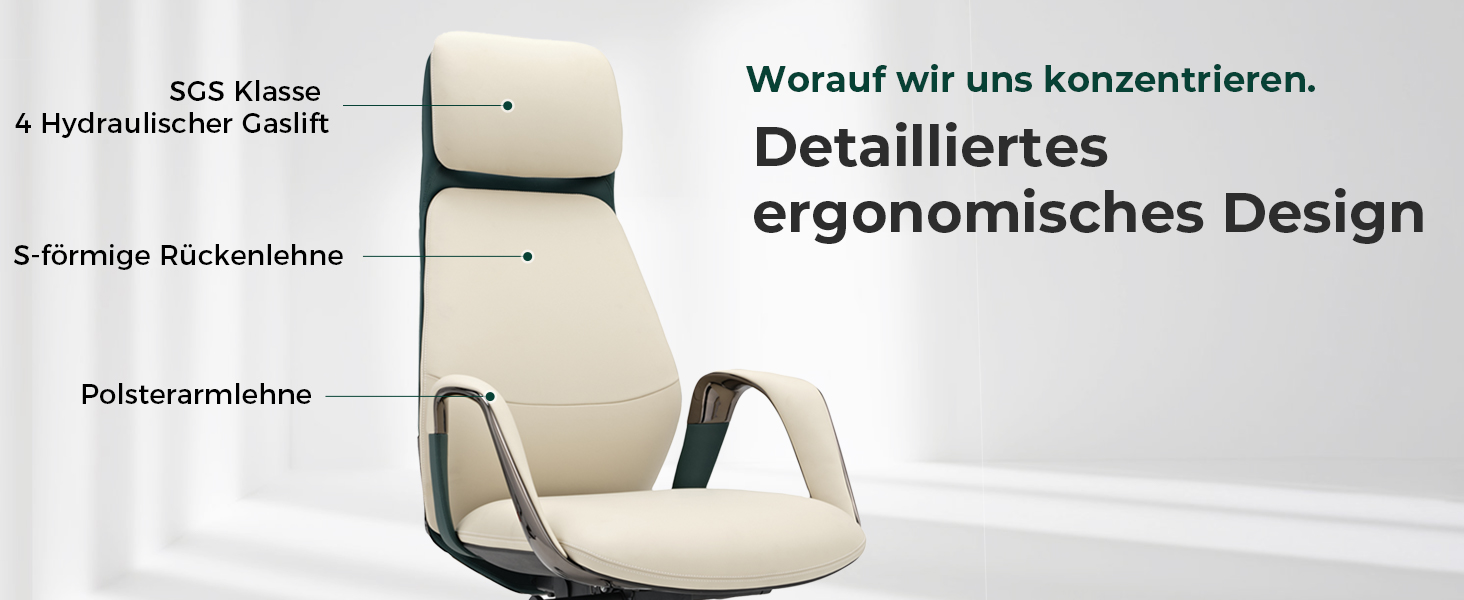 Ергономічне крісло EUREKA для офісу та дому: шкіряне, регульоване, для роботи, бізнес-крісло, дихаюче, комфортне, для керівника, білий колір