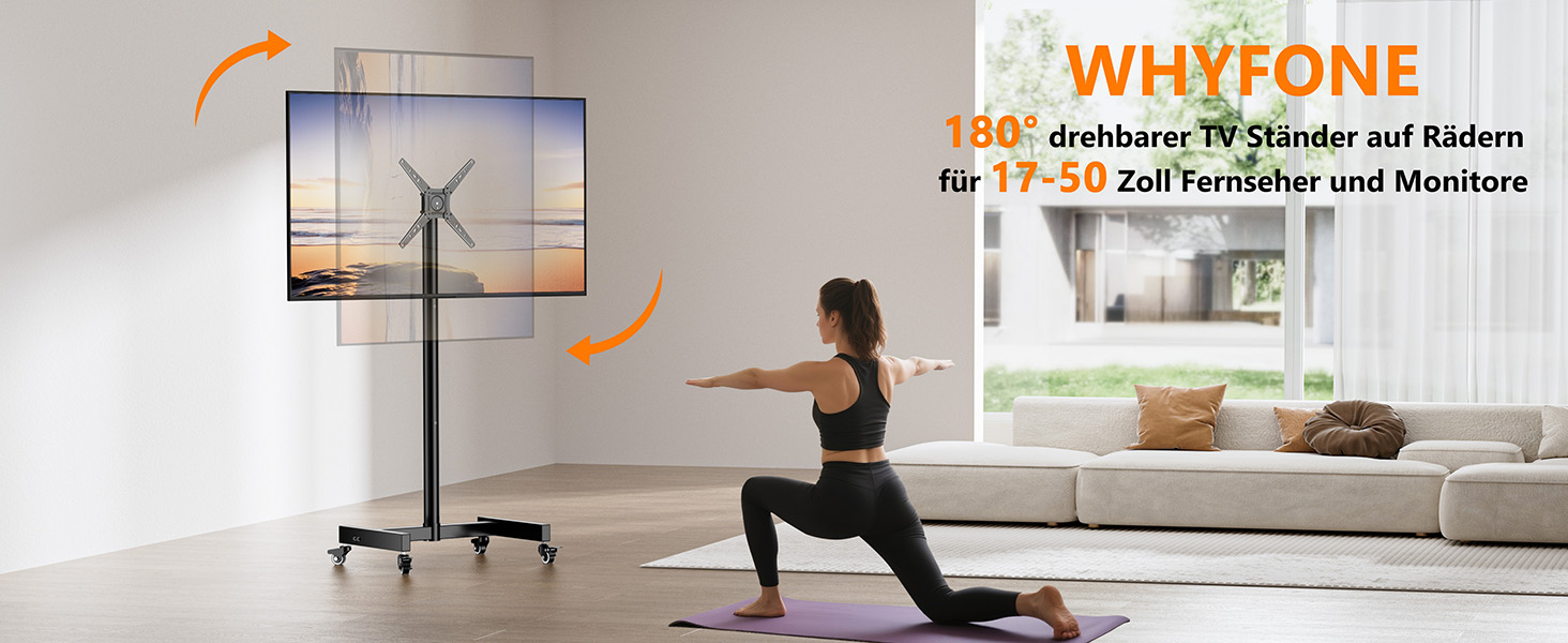 Підставка для телевізора на коліщатках для 17-50 дюймів, поворот 180°, регулювання висоти, VESA 300x300 мм, до 30 кг