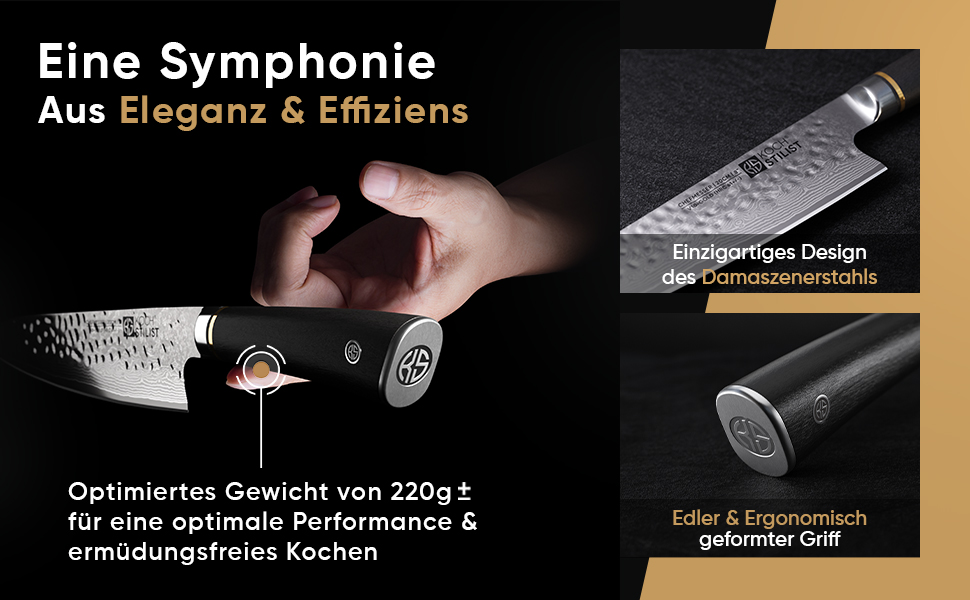 Ніж кухарський Kochstilst® Premium Damast 20 см з подарунковою коробкою. Дамасткова сталь 67 шарів, VG-10, преміум якість, кухонні ножі, з дерев'яною ручкою