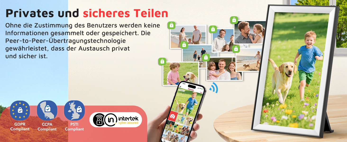 Цифровий фоторамка Hesmor 15.6 дюймів з Wi-Fi, FHD 1920*1080, IPS, сенсорний екран, 32GB, автоповорот, Frameo App