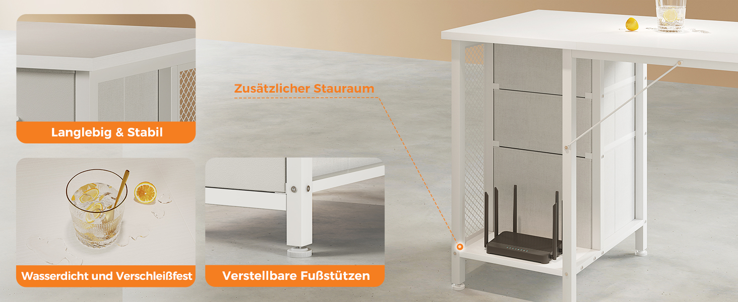 Комп'ютерний стіл Coleshome з 6 шухлядами, 160x52 см, білий для дому та офісу