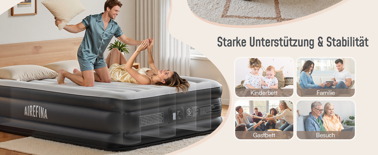 Надувний матрац Airefina для 2 осіб з вбудованим насосом, самонадувний, 190x137x46 см, для дому та кемпінгу