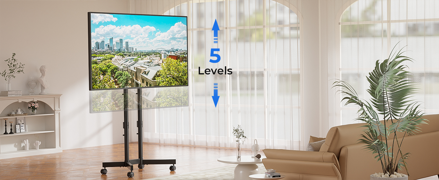 Мобільна підставка для телевізора BONTEC 32-70 дюймів, чорна, з колесами, регульована висота, VESA 400x400, до 50 кг, з кабельним каналом