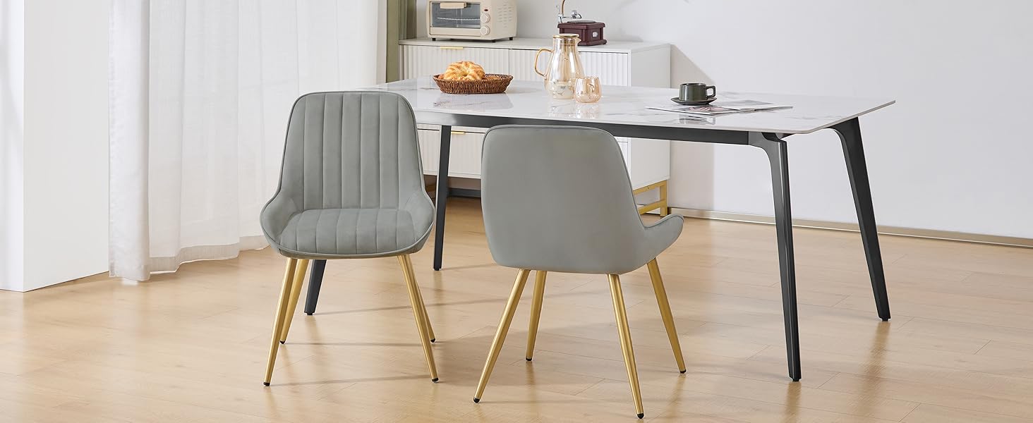 Крісла для їдальні Lestarain, 2 шт., для кухні, вітальні, їдальні, в стилі ретро, з м'яким сидінням, металеві ніжки, до 150 кг, (велюр, світло-сірий)