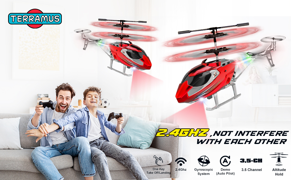 Радіокерований гелікоптер Hubschrauber 2.4G з LED підсвіткою для хлопчиків та дорослих (від 12 років), 3.5 канали, гіростабілізатор, фіксована висота, автоматичний зліт, червоний