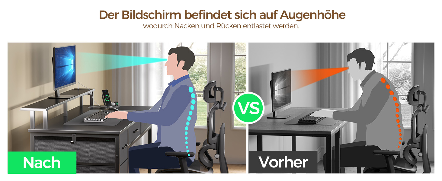 Комп'ютерний стіл Seventable з розетками та LED-підсвічуванням, 100 см, ігровий стіл з 5 ящиками та підставкою для монітора, для офісу, робочого кабінету, спальні, вітальні, чорний