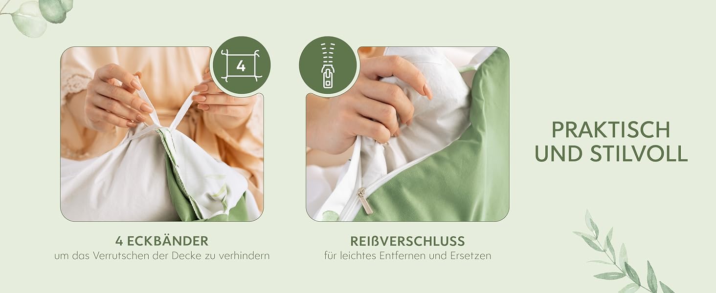 Комплект постільної білизни Dreamzie 200x200 см з 2 наволочками 80x80 см, сірий гілковий малюнок - постільна білизна для дорослих 200x200 з 100% мікрофібри, сертифікат Oeko TEX без хімікатів