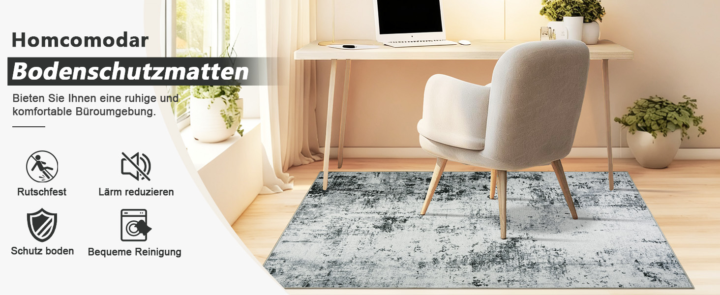 Килимок під стілець для твердої підлоги: захист від подряпин, антиковзання, 120x150 см, чорно-сірий