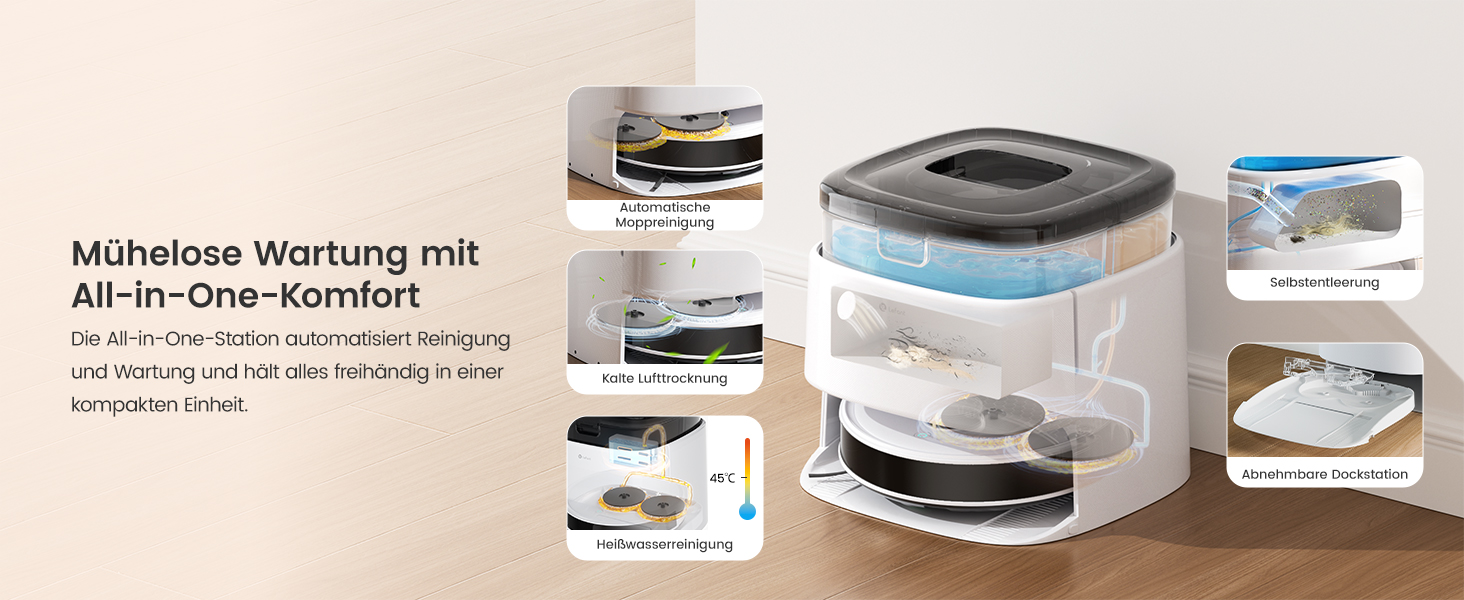 Робот-пилосос LEFANT M3 з функцією миття підлоги, регульованою насадкою, потужність всмоктування 12000 Па, функція картографування, інтегрована зарядна станція, керування через Wi-Fi, додаток та Alexa