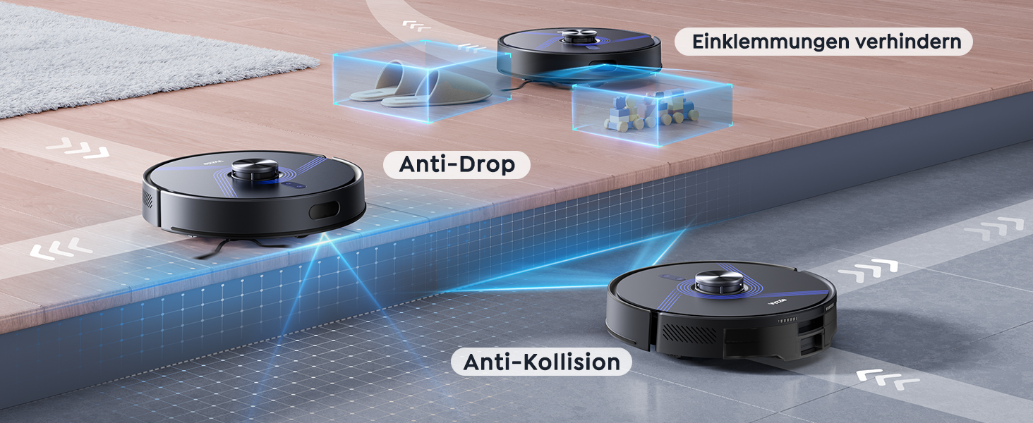 Робот-пилосос Vyzzle з вологою тканиною 5500 Па, док-станція 3.5л, для шерсті тварин, килимове покриття, керування через додаток, голосове керування Alexa & Google Assistant (Чорний)