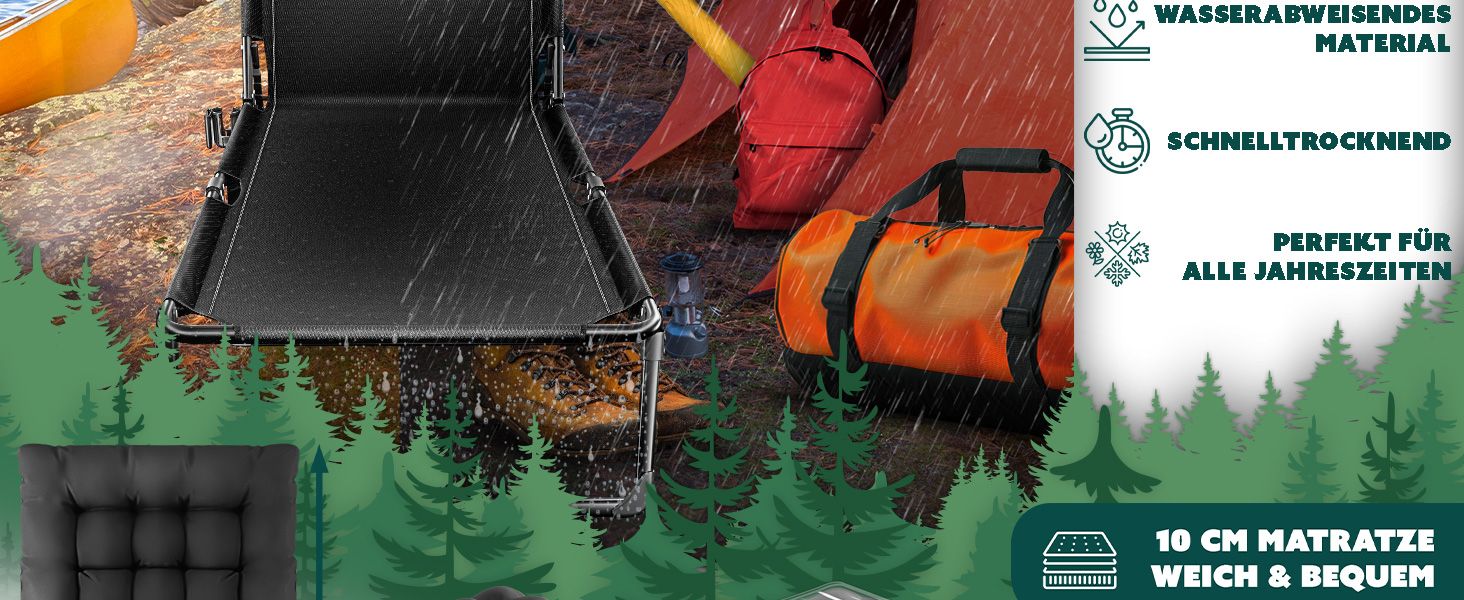 Розкладне кемпінгове ліжко KESSER з преміум-матрацом 190x68x30 см, польове ліжко до 250 кг з подушкою, кишенею та підстаканником, для відпочинку на природі та дому, колір Зелений/Тауп