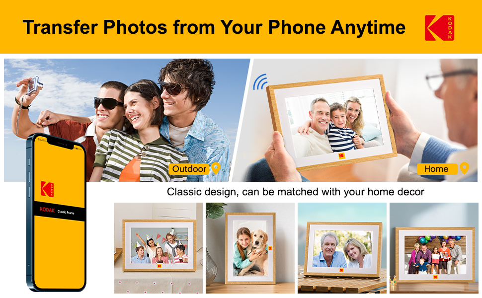 Цифровий фоторамка Kodak WiFi 10,1 дюйма, Автоматичне обертання, 32GB, Сенсорний екран 1280x800, Акумулятор 4000mAh, Дерев'яний колір