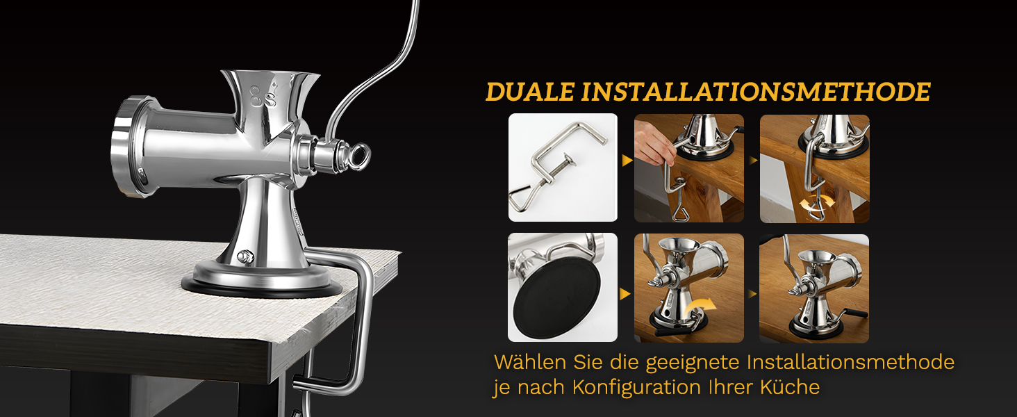 М'ясорубка ручна Hanchen з нержавіючої сталі, багатофункціональна, для ковбас та овочів (12 насадок)