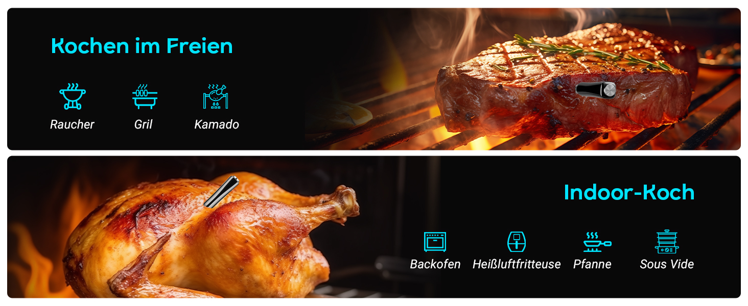 Бездротовий термометр Inkbird для м'яса з Bluetooth, IP67, 91м, для гриля, BBQ, духовки, копчення, ротисерії (INT-11X-B)