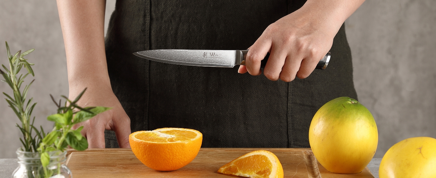 Ніж кухонний Wakoli Mikata Damast 17 см з лезом з дамаської сталі з ручкою Micarta (універсальний)