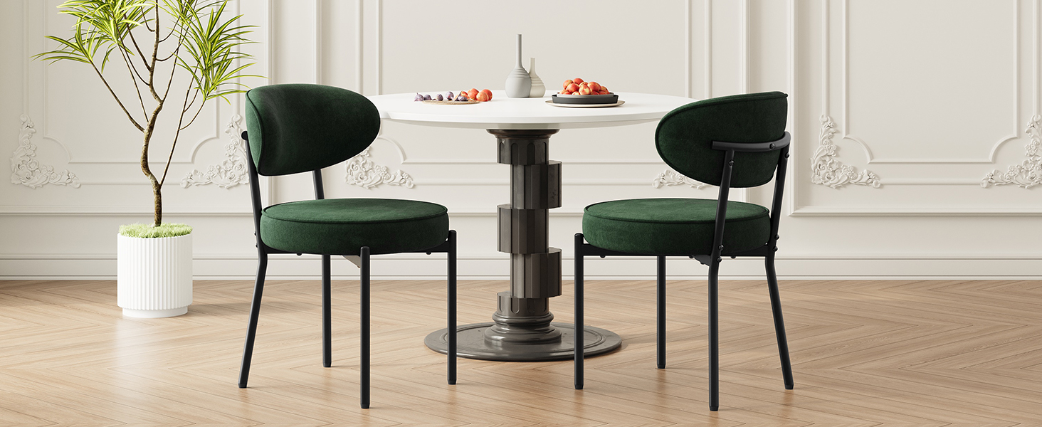 Обідні стільці COLAMY з м'яким сидінням 10 см – Сучасні крісла з плюшевої тканини Teddy, з міцним металевим каркасом – для кухні та вітальні, білий (зелений, набір 2 шт)