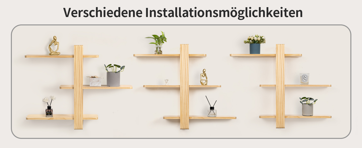 Полиця настінна SUMGAR з дерева, плаваюча, три яруси, 50x58 см (біла/дерево) для вітальні, спальні