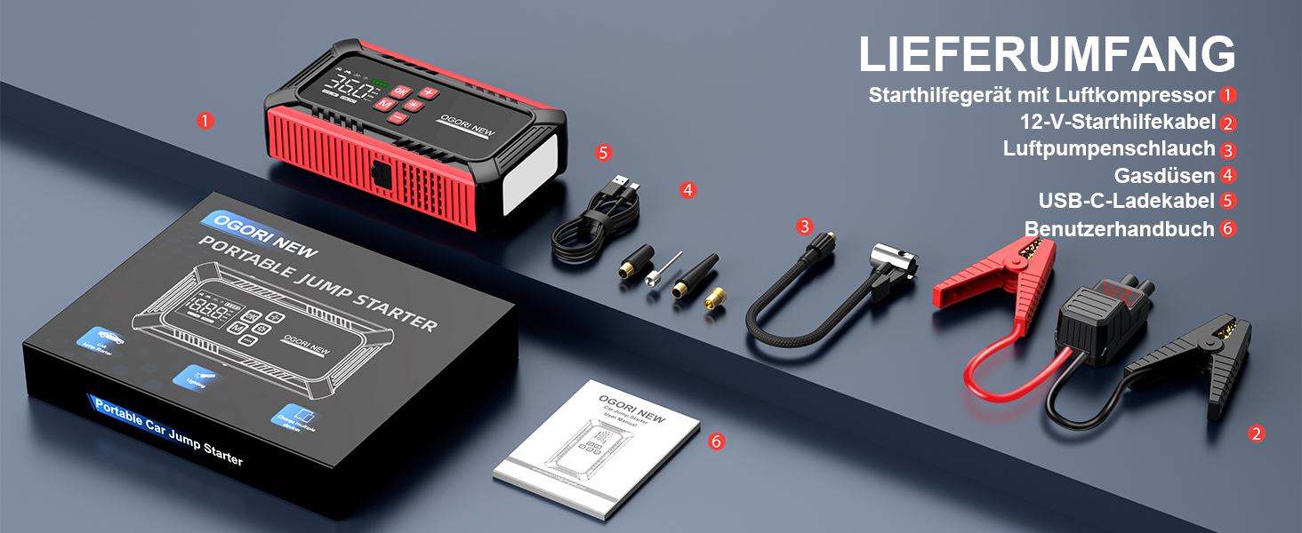 Портативний акумулятор для запуску авто 7000A з компресором 150PSI, 12V, 8L бензин/10L дизель, з прикурювачем та LED ліхтариком