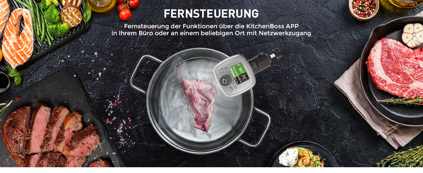 Су-від занурна піч KitchenBoss G320PS з Wi-Fi: точний контроль температури, дисплей TFT, 1100W, IPX7, для приготування су-від