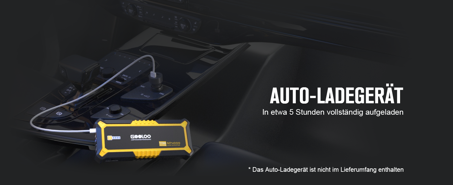 Powerbank Starthilfe GOOLOO GP2000 для автомобілів: 4000A, USB-швидка зарядка, LED, кабель для підзарядки, 8.0L бензин/6.0L дизель