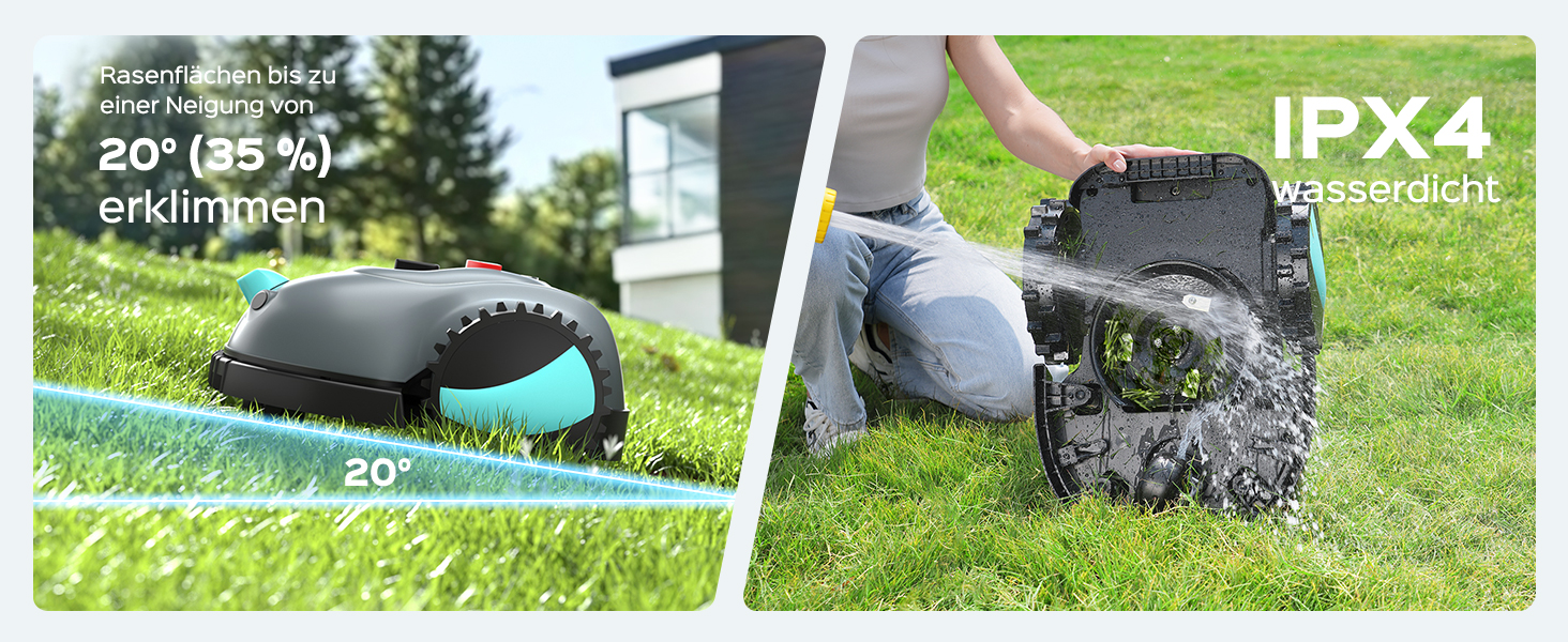 Робот-газонокосилка V100 без обмежувального кабелю з камерою, уникнення перешкод, навігація Vision, акумулятор 4 Ah, 150㎡, запасні леза, спіральне косіння, сірий колір