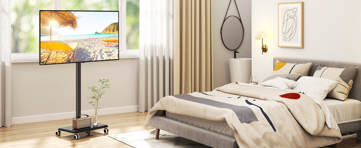 Підставка для телевізора на колесах з полицею, чорна. Підходить для телевізорів 27-55 дюймів, до 40 кг, VESA 400x400 мм