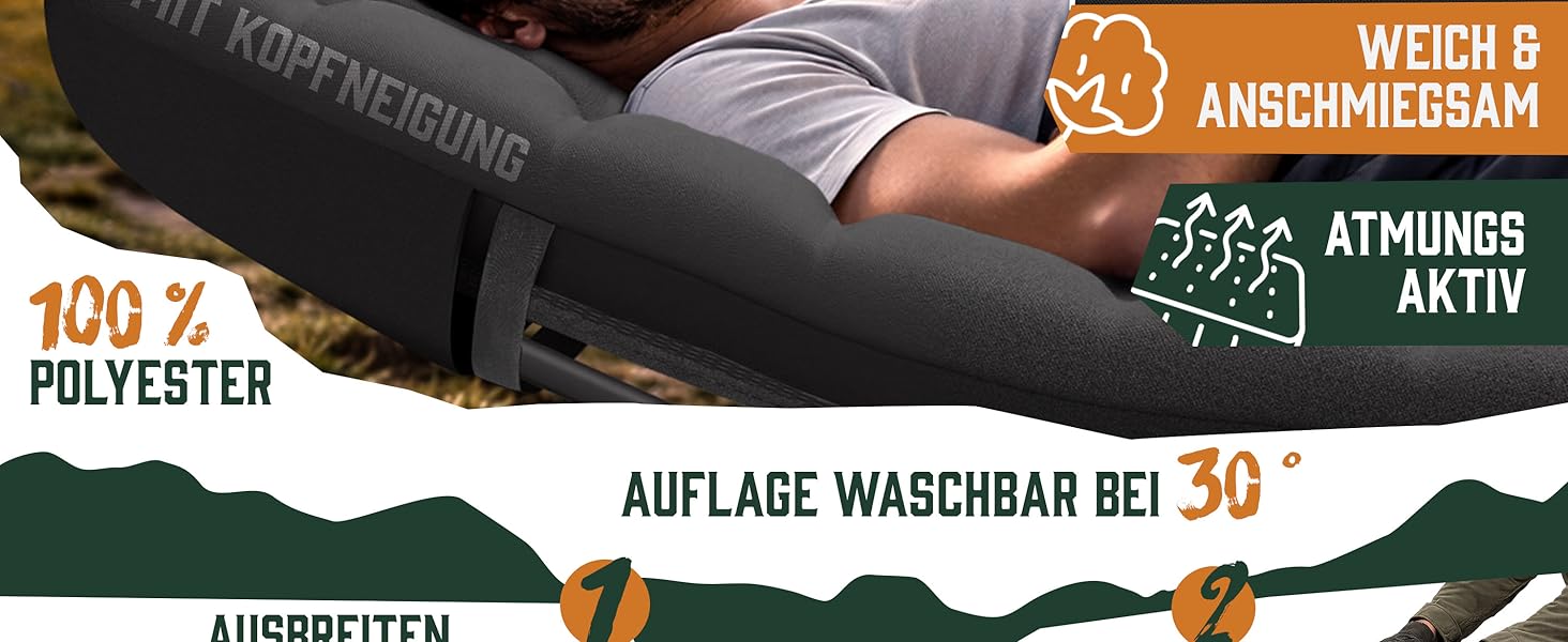 Складане розкладне ліжко ELONEO NEU для кемпінгу та подорожей з преміум-матрацом, витримує до 200 кг, з сумкою для перенесення, антрацит