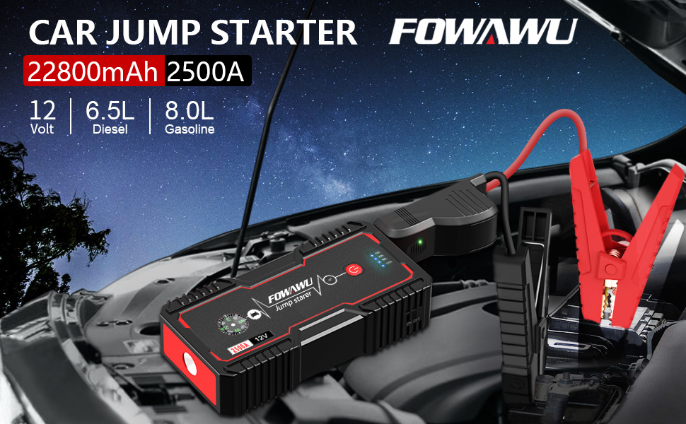 Бустерумулятор FOWAWU 2500A 22800mAh для автомобіля (бензин до 8L, дизель до 6.5L), пусковий пристрій для авто