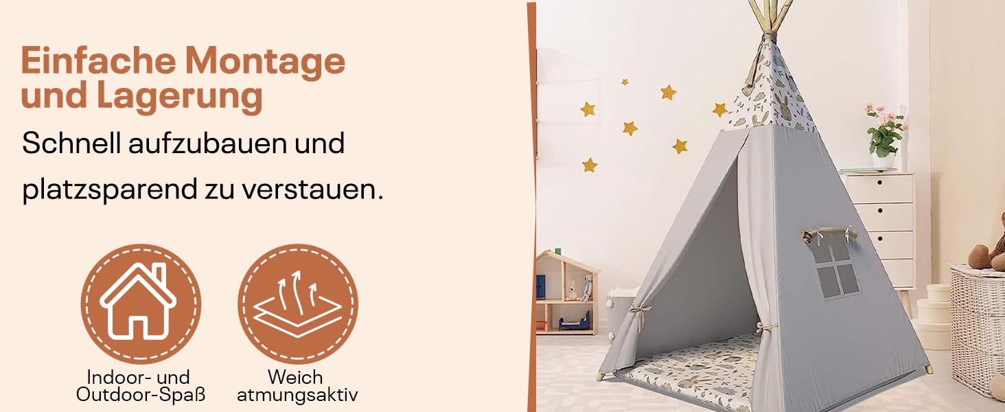 Тіпі-намет для дітей | Ігровий намет для дитячої кімнати | Намет-вігвам з м'якими подушками | Міцний намет-вігвам у стилі індіанців | Безпечний намет-вігвам для дому | Сірий намет-вігвам з тваринами для дитячої кімнати
