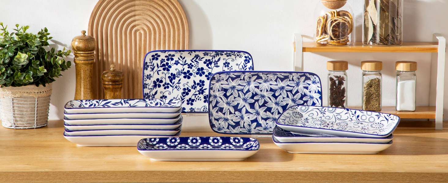 Набір тарілок Vancasso SELENE, 6 шт., прямокутні, 22x13 см, блакитні - для закусок, суші, десертів, фруктів