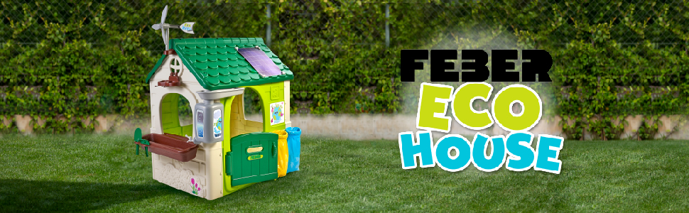 Дитячий еко-будиночок Feber Eco House з ігровим садом, вітряком та контейнерами для сміття, для хлопчиків та дівчаток від 2 років