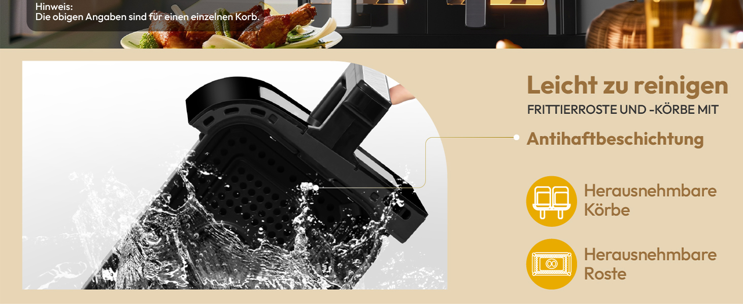 Аерофритюрниця LLIVEKIT 9L з двома камерами (4.5L+4.5L) та вікном перегляду, мультипіч 9-в-1 з сенсорним керуванням та таймером, чорна