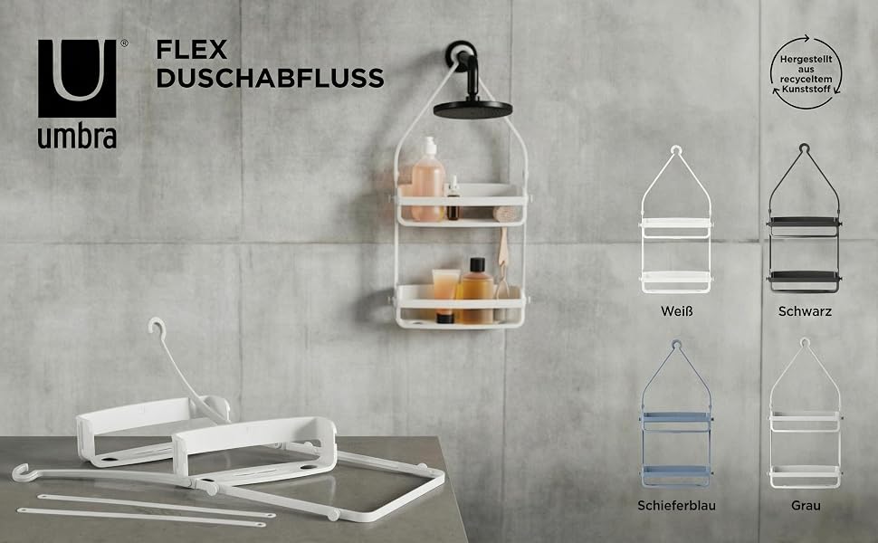 Підвісна полиця для душу Umbra Flex, органайзер у ванну на 2 яруси з системою дренажу, білий