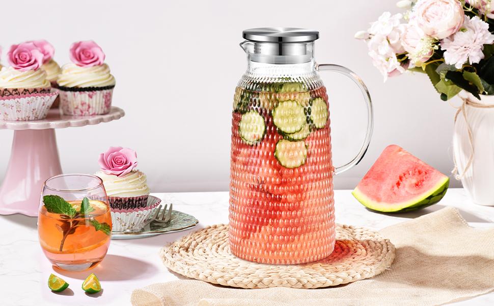 Скляна карафа Aofmee 2 літри з кришкою: для води, соку, айс-ті. Підходить для ресторанів та дому.