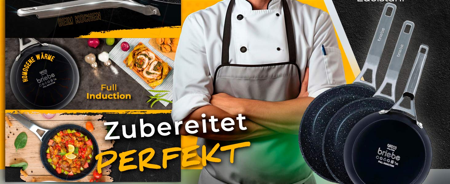 Набір сковорідок briebe Black Titanium 3 шт (20, 24, 28 см) з антипригарним покриттям для індукції