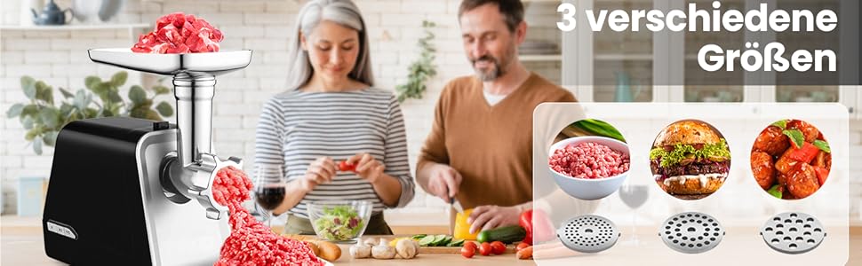 М'ясорубка електрична COOCHEER 2000 Вт багатофункціональна з насадками для ковбас, кеббе, овочів та тіста, чорна