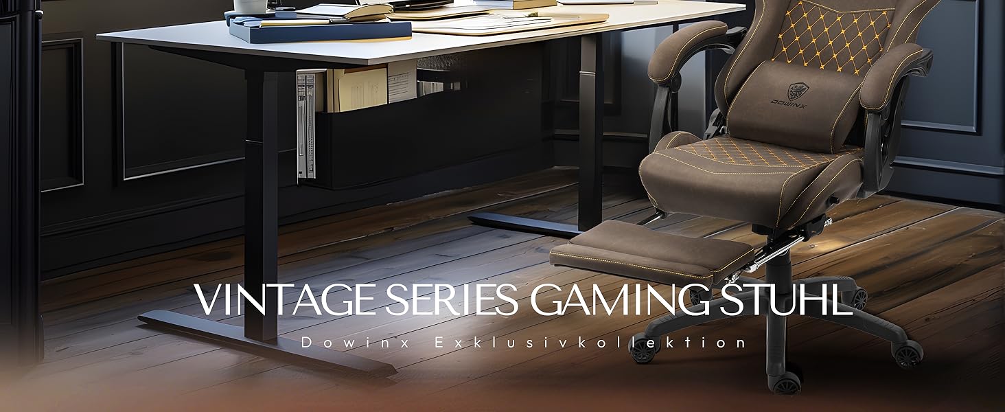 Ігровий крісло Dowinx з регульованою підніжкою, масажером попереку та офісним комфортом, до 200 кг, нахил спинки 165°, коричневий